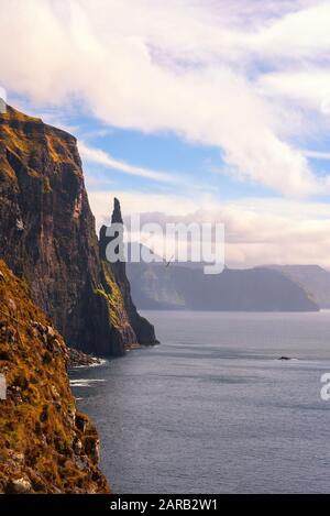 Trollkonufingur, also called The Witch's Finger on Faroe Islands Stock Photo