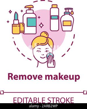 Remove makeup, skin care, hygienic procedure concept icon. Face cleaning step, skin purification idea thin line illustration. Vector isolated outline Stock Vector