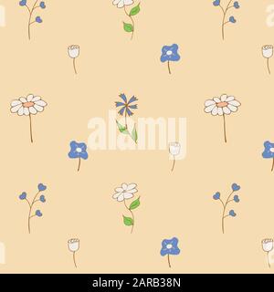 Seamless pattern with spring and summer twigs and flowers. Colorful illustration on a light background. Suitable for packaging, print, fabric Stock Vector
