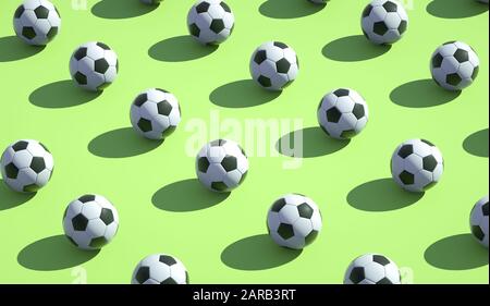 Multiple football ball on a colored background - 3d illumination Stock Photo