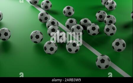 Multiple football ball on a colored background - 3d Rendering Stock Photo