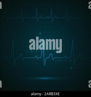 Heart rate on blue display. Heartbeat monitoring. vector Stock Vector