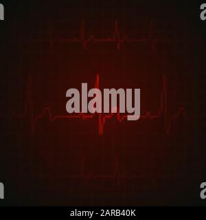 Heart pulse on red display. heartbeat graphic or cardiogram. Hospital monitoring stress rate. Vector Stock Vector