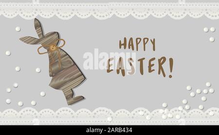 Easter. hare vector illustration. Bunny Rabbit. Wooden figurine. Decorative element for your design. Happy . Stock Vector