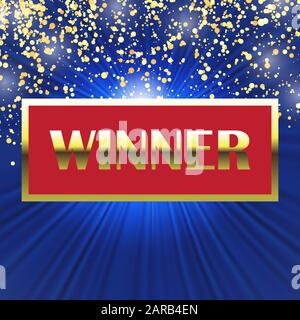 Winner Banner with Gold Letters on Blue Background. Winners Lottery Game Sign. Billboard of Poker, Cards, Roulette. Stock Vector