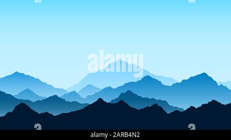 Mountains view in blue colors. Travel and tourism concept. Vector illustration Stock Vector