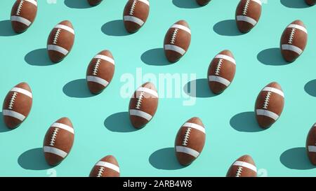 Multiple american football ball on a colored background - 3d illumination Stock Photo