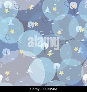 Seamless Tree Pattern with small trees, hills. Vector Illustration Stock Vector