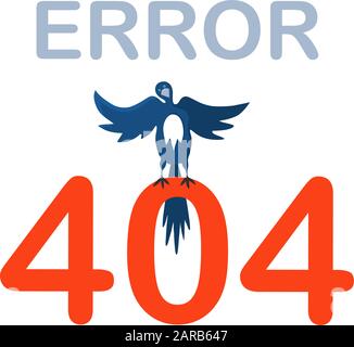 Sad bird sotting on error 404 Stock Vector