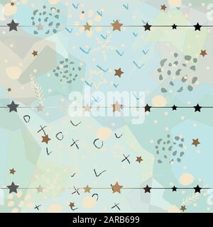 Cute Pattern with funky gold and silver elements. Festive Background. Vector Illustration Stock Vector