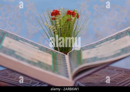 Sarajevo, Bosnia and Herzegovina, january 2020. Quran in the mosque - open for prayers Stock Photo