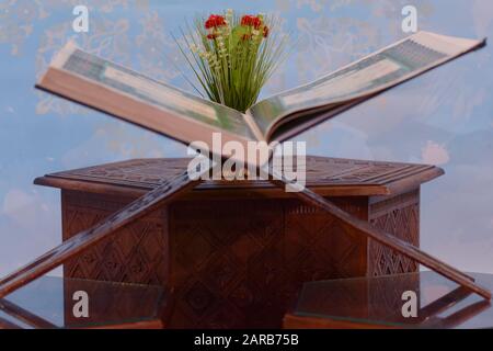 Sarajevo, Bosnia and Herzegovina, january 2020. Quran in the mosque - open for prayers Stock Photo