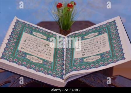 Sarajevo, Bosnia and Herzegovina, january 2020. Quran in the mosque - open for prayers Stock Photo