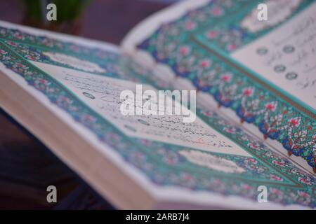 Sarajevo, Bosnia and Herzegovina, january 2020. Quran in the mosque - open for prayers Stock Photo