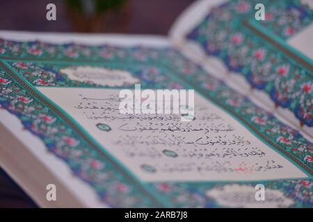 Sarajevo, Bosnia and Herzegovina, january 2020. Quran in the mosque - open for prayers Stock Photo