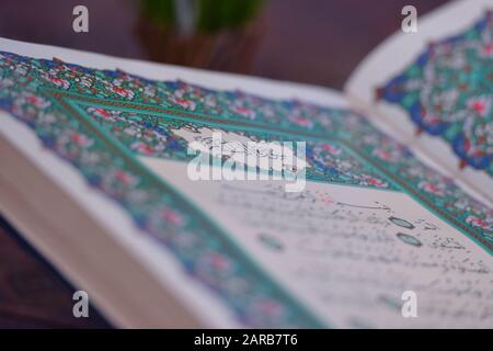 Sarajevo, Bosnia and Herzegovina, january 2020. Quran in the mosque - open for prayers Stock Photo