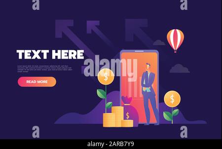 Futuristic hi tech mobile technology concept. Market trend analysis on smartphone with line chart and graphs. Hand holds phone. Vector. Stock Vector