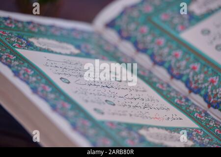 Sarajevo, Bosnia and Herzegovina, january 2020. Quran in the mosque - open for prayers Stock Photo