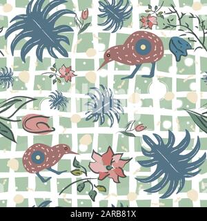 Exotic Kiwi bird Seamless Pattern. Vector Illustration Stock Vector