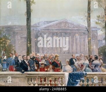 Henri Gervex , The Panorama of the century: the imperial family surrounded by many personalities of the Second Empire in front of the Bourbon palace in 1889 Stock Photo