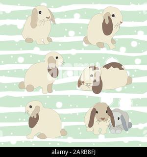 Set of cute funny bunnies. Cute hand drawn design. Bunny Set (one of three). Flat Vector Illustration Stock Vector