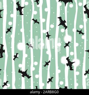 Seamless pattern with bats on yellow background. Halloween Theme. Vector Illustration Stock Vector