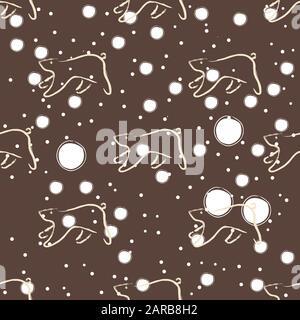 Seamless Pattern with funny running bears hand drawn in brush. Repeating Pattern. Vector Illustration Stock Vector
