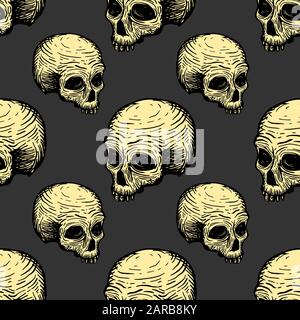 Seamless pattern with skulls. Vector hand drawing illustration. Stock Vector