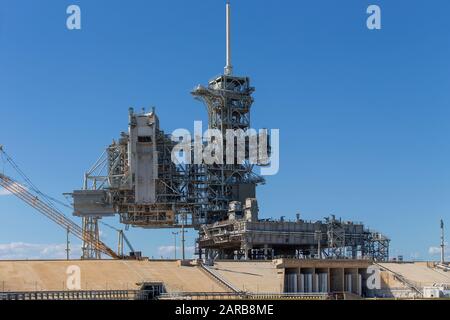 Kennedy Space Center at Cape Canaveral Shuttle launch pad tower Stock Photo