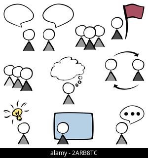 set 9 icons stick man gray speach ballon flag light bulb presentation think  by jziprian Stock Vector