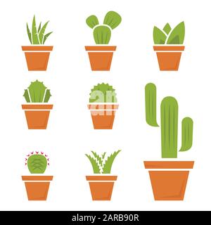 Vector flat cactus icons set on White Background Stock Vector
