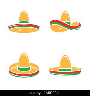 Vector Flat Sombrero Hat Icons Set on White Background Stock Vector