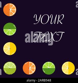 Fruits Citrus diversely oriented seamless vector pattern on dark background with space for text Stock Vector
