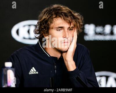 Melbourne, Australia. 27th Jan, 2020. Tennis: Grand Slam, Australian Open. Alexander Zverev speaks during a press conference. Credit: Frank Molter/dpa/Alamy Live News Stock Photo