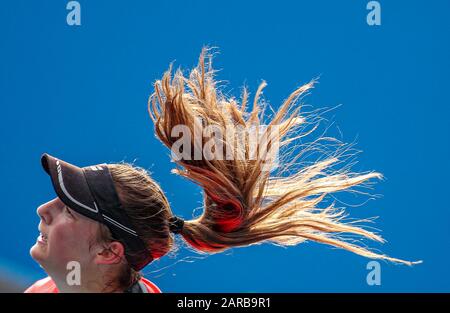 Melbourne, Australia. 27th Jan, 2020. Melodie Collard competes during the Junior Girls' Singles match at the Australian Open tennis tournament in Melbourne, Australia on Jan. 27, 2020. Credit: Bai Xuefei/Xinhua/Alamy Live News Stock Photo