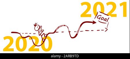 year 2020 2021 yellow Stickman target line goal red outline by jziprian Stock Vector