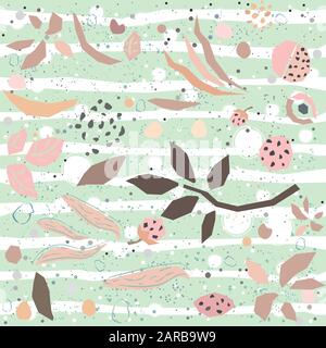 Seamless delicate floral pattern on dotted background. Repeating plant pattern. Vector Illustration Stock Vector