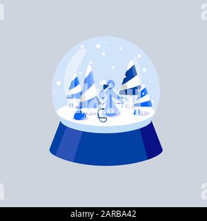 Blue rat with a Christmas tree and candy in its paws. Mouse, caramel trees and gifts. White and blue winter illustration. Snowball. A little mouse is Stock Vector