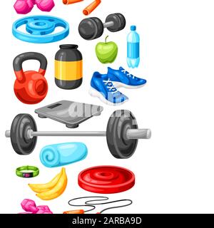 Seamless pattern with fitness equipment. Stock Vector