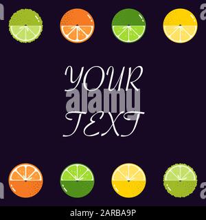 Fruits Citrus diversely oriented seamless vector pattern on dark background with space for text Stock Vector