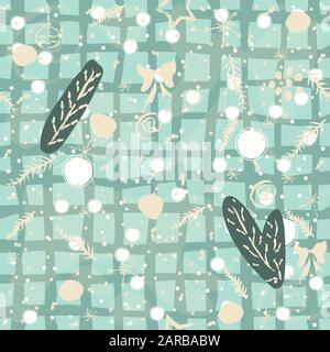 Winter Seamless pattern with pine branches, berries and twigs. Great for wall art design, gift paper, wrapping, fabric, textile, etc. Stock Vector