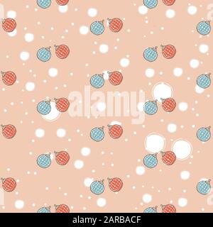Winter Seamless Pattern with festive red and blue ornaments. Hand Drawn Scandinavian Style. Vector Illustration Stock Vector