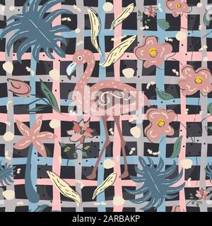 Seamless Pattern with cute exotic birds. Vector Illustration Stock Vector