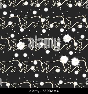 Seamless Pattern with funny running bears hand drawn in brush. Repeating Pattern. Vector Illustration Stock Vector