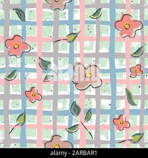 Cute Seamless background with plants, flowers  and leaves. Vector Illustration. Stock Vector