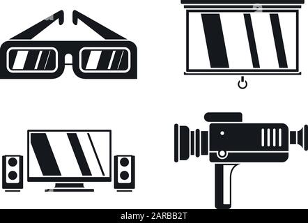 Home movie show icons set. Simple set of home movie show vector icons for web design on white background Stock Vector
