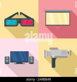 Home movie icons set. Flat set of home movie vector icons for web design Stock Vector