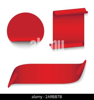 Set of red ribbons and  sticker banners for web design. Stock Vector