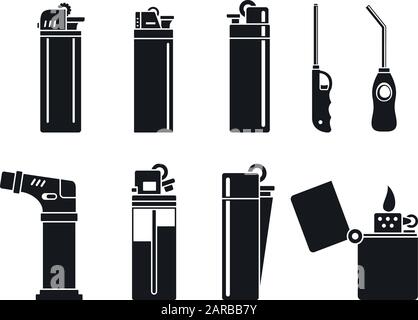 Burn cigarette lighter icons set. Simple set of burn cigarette lighter vector icons for web design on white background Stock Vector