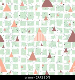 Cute Pattern with triangles on pastel blue stripes on white background with tiny dots. Hand Drawn Design. Great for wall art design, gift paper, Stock Vector